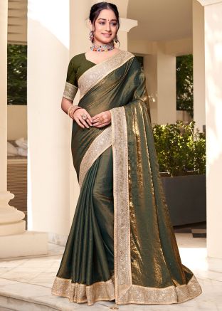 Green Stone Embellished Silk Saree