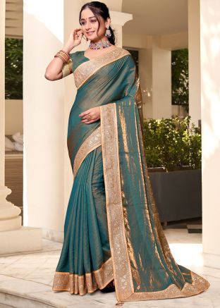 Blue Embellished Silk Saree & Blouse