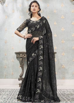 Black Georgette Saree In Sequins Embellishment