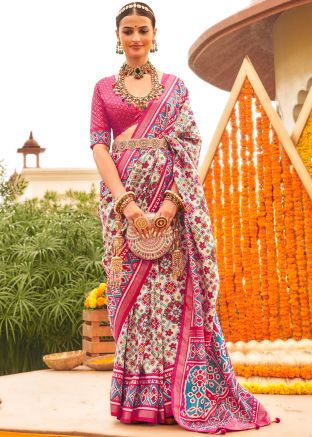 Multicolor Art Silk Saree In Patola Print