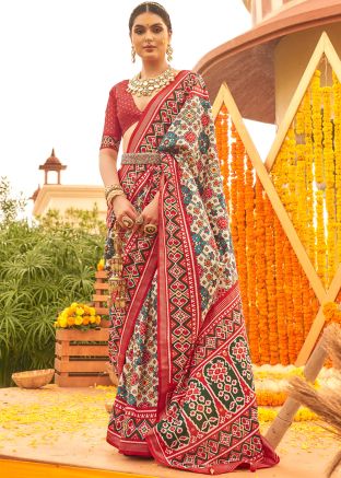 Multicolor Printed Art Silk Saree & Blouse