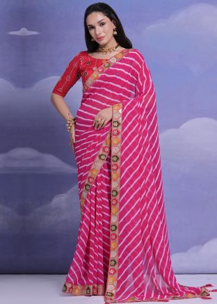 Pink Leheria Printed Georgette Saree