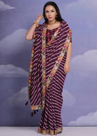 Wine Leheria Printed Saree In Georgette
