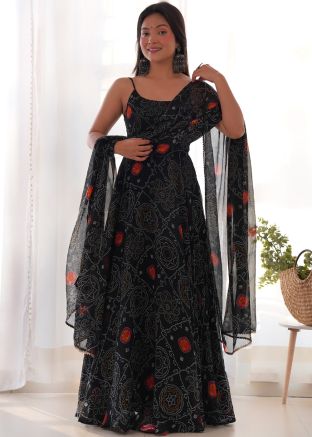 Readymade Navy Blue Bandhani Print Anarkali Suit