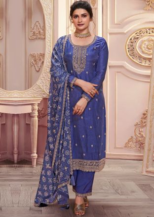 Prachi Desai Blue Embroidered Georgette Pant Suit Set