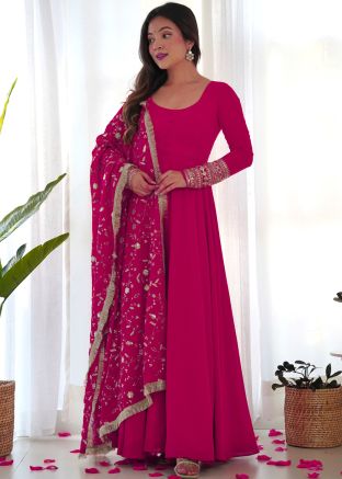 Pink Readymade Georgette Anarkali Suit