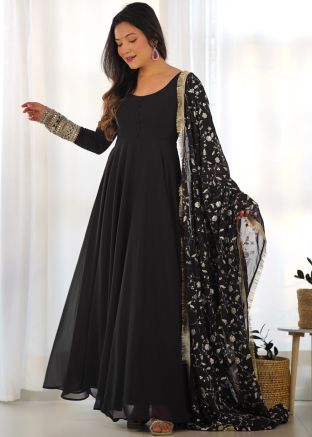 Readymade Black Georgette Anarkali Suit 