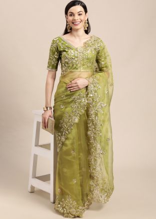 Green Embroidered Organza Saree 