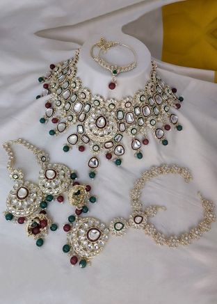 Green & Maroon Beads Bridal Necklace Set