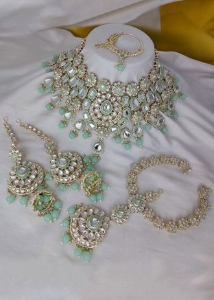 Green Stone Studded Necklace Set