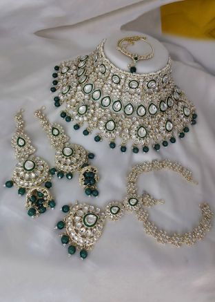 Green Stone Studded Necklace Set