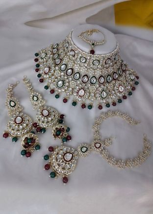 Green & Maroon Beads Bridal Necklace Set