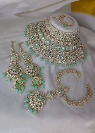 Green Beaded Bridal Necklace Set