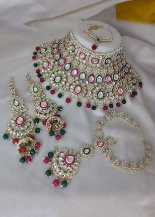 Green & Maroon Beads Bridal Necklace Set