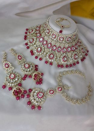 Pink Beaded Bridal Necklace Set