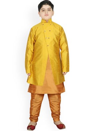 Readymade Golden Kids Kurta Pajama & Yellow Jacket
