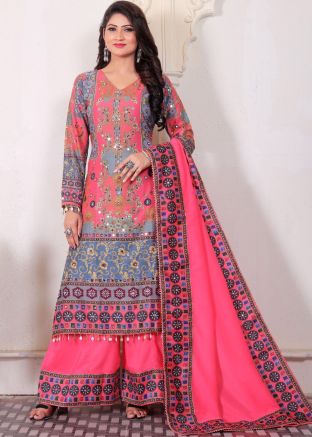 Multicolor Embroidered Readymade Muslin Cotton Palazzo Suit