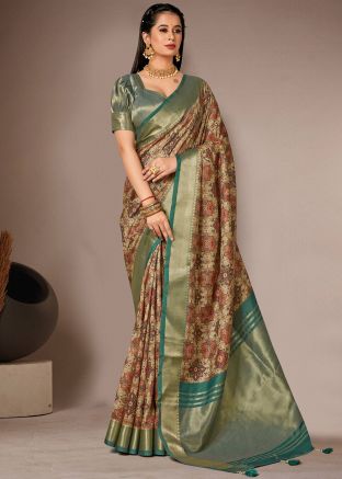 Green Art Silk Printed Work Saree