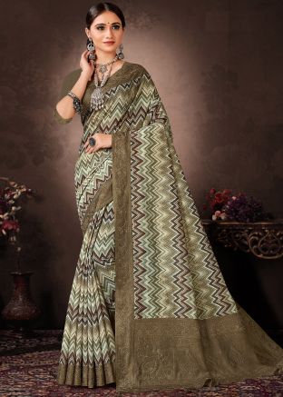 Multicolor Digital Printed Chanderi Saree