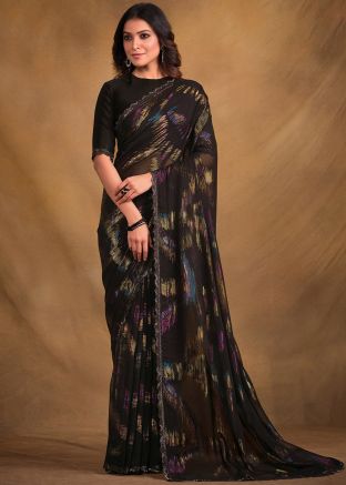 Black Zari Detailed Saree In Georgette