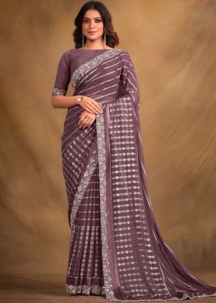 Mauve Purple Georgette Saree & Blouse