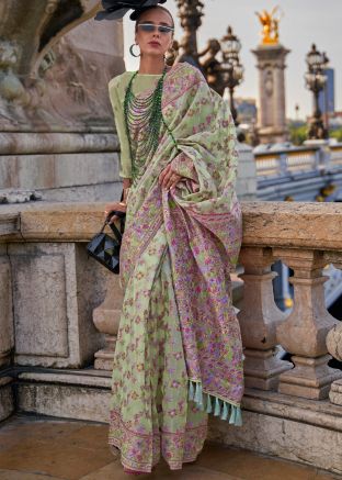 Green Organza Saree In Digital Print