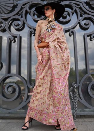 Beige Digital Printed Organza Saree 