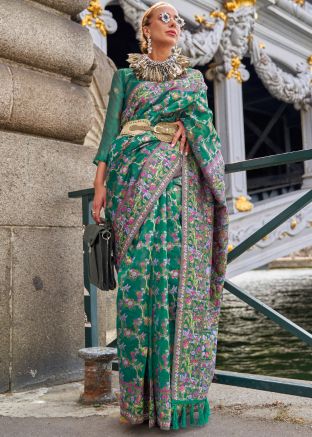 Green Organza Saree In Digital Print