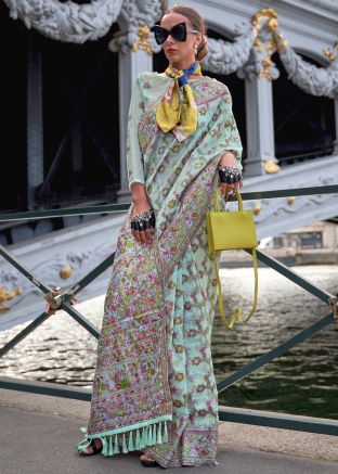 Blue Digital Printed Organza Saree 