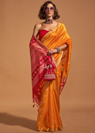 Yellow Zari Woven Saree In Art Silk
