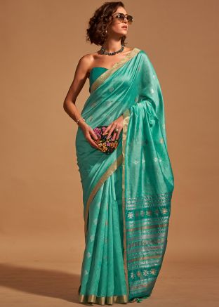 Blue Zari Woven Saree In Art Silk
