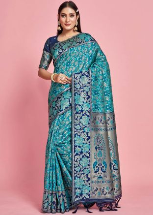 Blue Kanjivaram Silk Saree In Woven Work