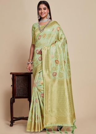 Pastel Green Woven Saree In Kanjivaram Silk
