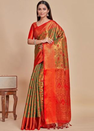 Green Woven Saree In Kanjivaram Silk 