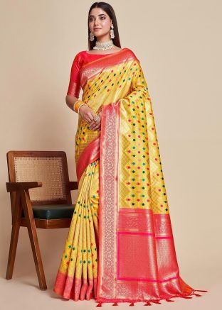 Yellow Woven Kanjivaram Silk Saree & Blouse
