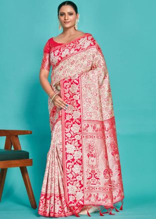 Cream Woven Kanjivaram Silk Saree