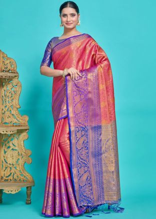 Pink Kanjivaram Silk Saree In Woven work