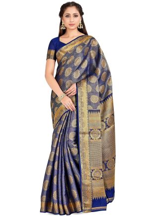 Blue Kanjivaram Silk Woven Saree & Blouse