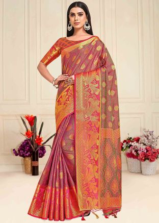 Pink Woven Work Kanjivaram Silk Saree