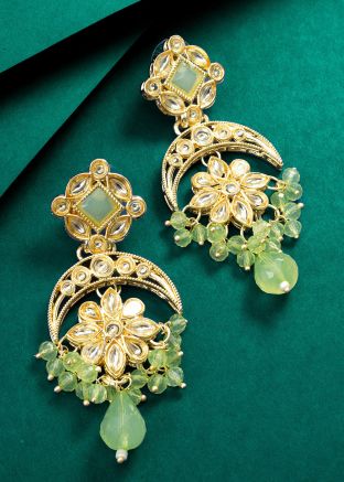 Green & Golden Stone Studded Earrings