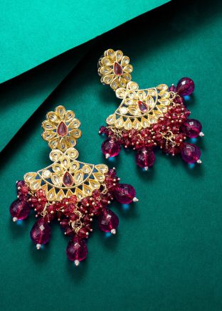 Maroon & Golden Stone Studded Earrings