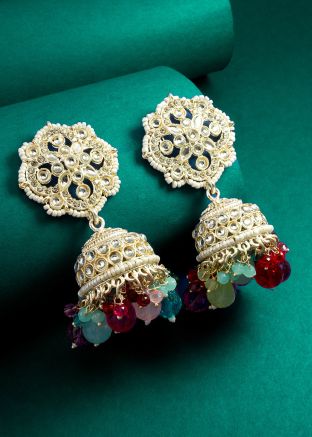 White Stone Work Jhumka Earrings