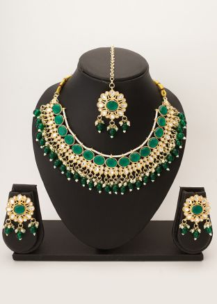 Green Kundan Work Necklace Set