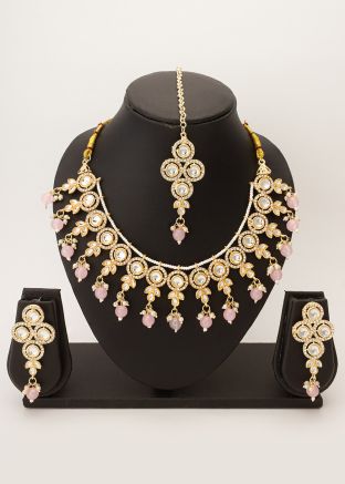 White Stone Work Necklace Set