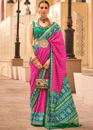 Pink Printed Saree In Viscose
