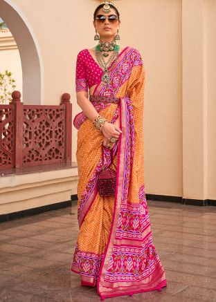 Orange Viscose Saree In Printed Work