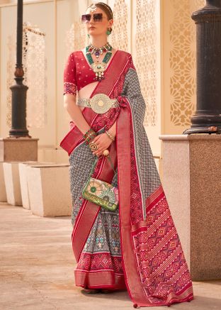 Grey Viscose Saree In Printed Work