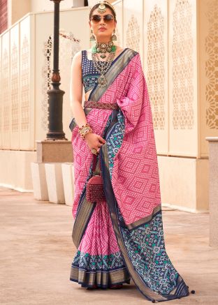 Pink Viscose Printed Saree