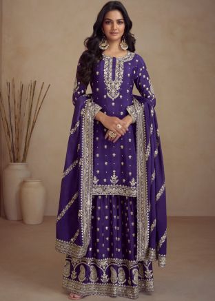 Purple Embroidered Palazzo Salwar Suit