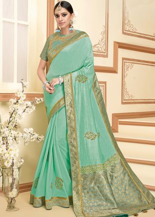 Blue Woven Satin Silk Saree & Blouse
